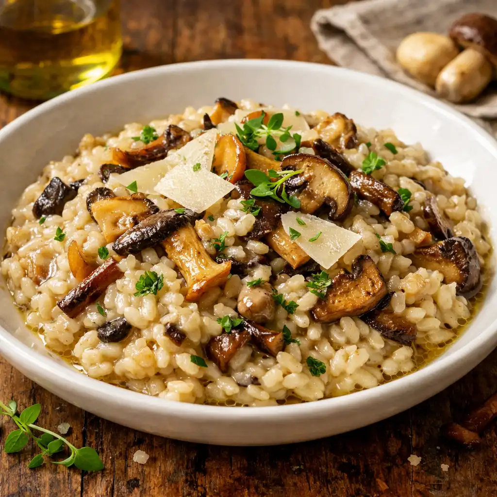 Wild mushroom risotto with truffle oil and shaved parmesan
